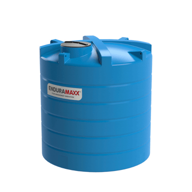 Blue water storage tank with Enduramaxx logo on a white background