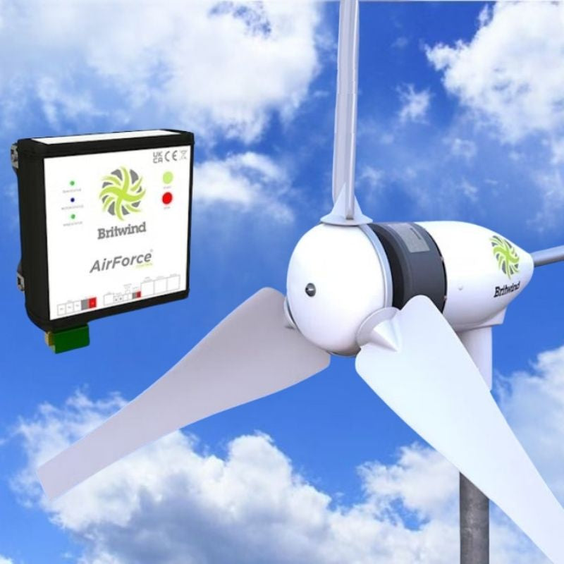 BRITWIND H1 1kW Horizontal Axis Land-Based Wind Turbine - front view turbine and controller