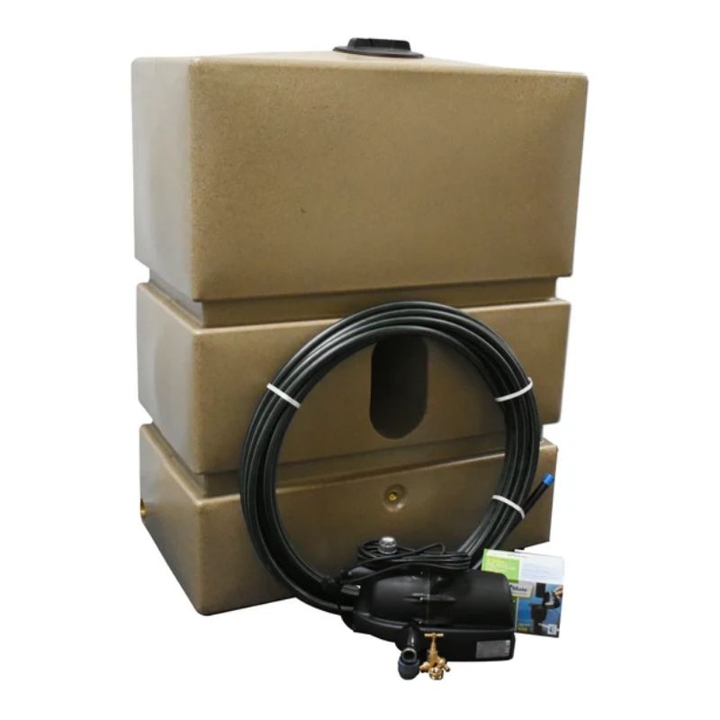 Ecosure 1200L EasyConnect Above-Ground Rainwater Harvesting System - front view sandstone variant on white background