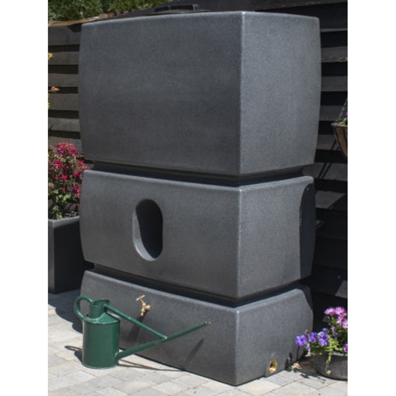 Ecosure 1500L EasyConnect Above-Ground Rainwater Harvesting System - landscape view millstone variant on white background