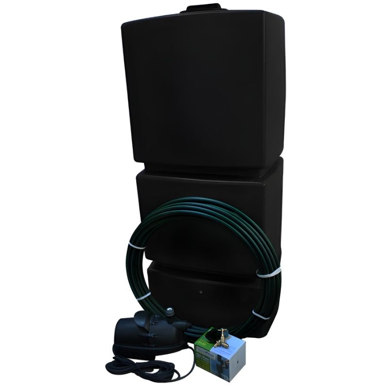 Ecosure 825L EasyConnect Above-Ground Rainwater Harvesting System - front view black variant on white background