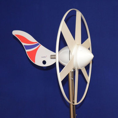 Marlec Rutland 505 Marine & Land-Based Wind Turbine with MPPT Controller 12V - side view on blue background