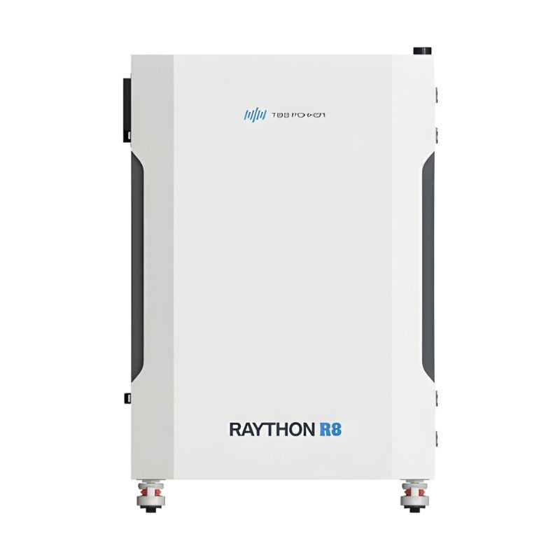 TBB Raython R8 all-in-one ESS cabinet prewired with Riio Sun II 8kW 48V hybrid inverter - front view raython r8 on white background